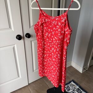 Eclair Red Floral Mini Dress Ruffle Strap Sleeveless Tie Waist Size M